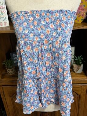 Pink Rose Blue Floral Smocked TopiSize Medium NWT